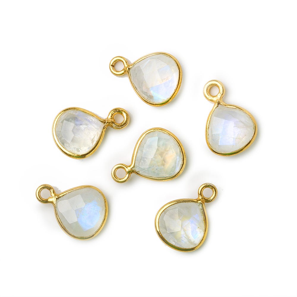 9x9mm Vermeil Bezeled Rainbow Moonstone Heart Pendant 1 piece - Beadsofcambay.com