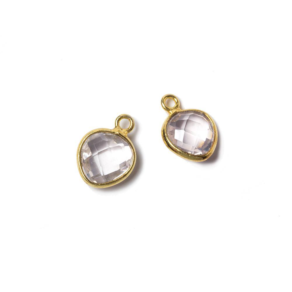 9x9mm Vermeil Bezeled Rose Quartz faceted heart Pendant 2 pieces - Beadsofcambay.com