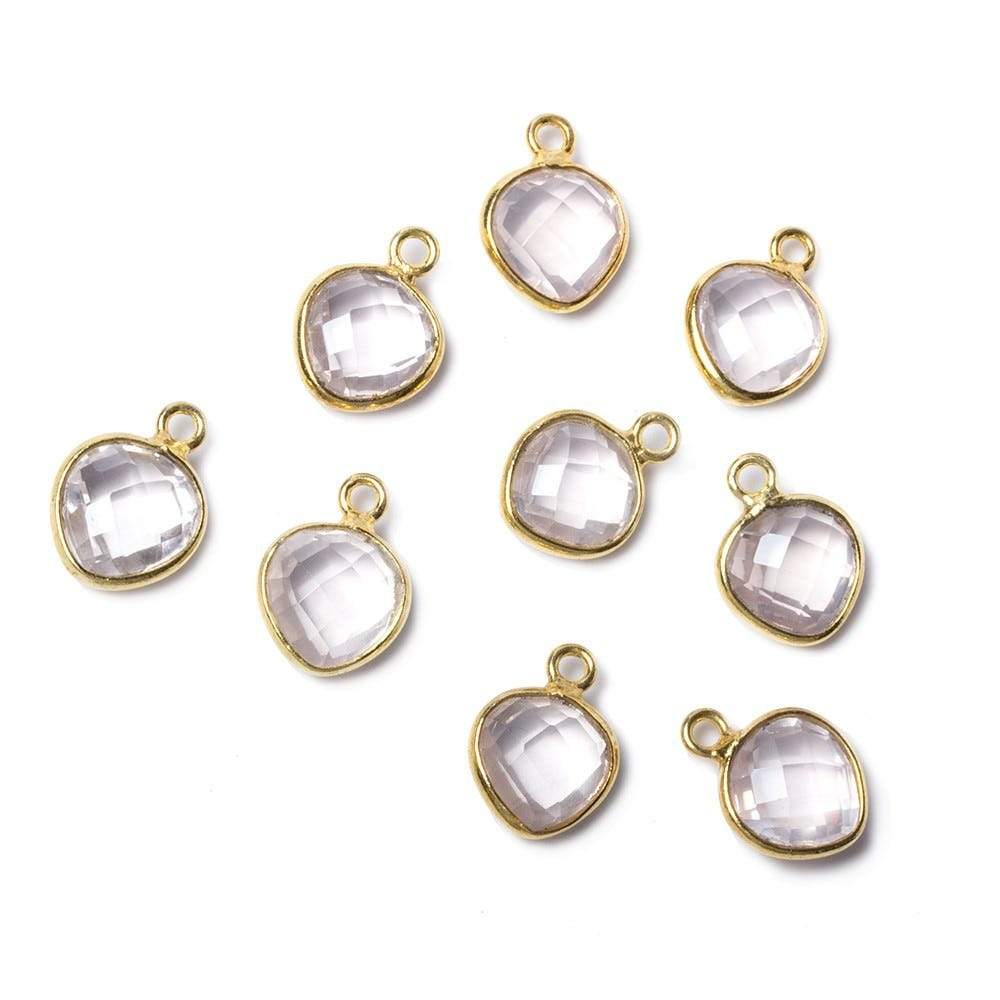 9x9mm Vermeil Bezeled Rose Quartz faceted heart Pendant 2 pieces - Beadsofcambay.com