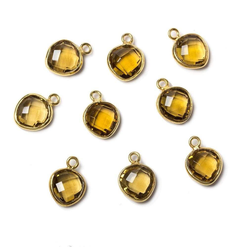 9x9mm Vermeil Bezeled Whiskey Quartz faceted heart Pendant 2 piece - Beadsofcambay.com