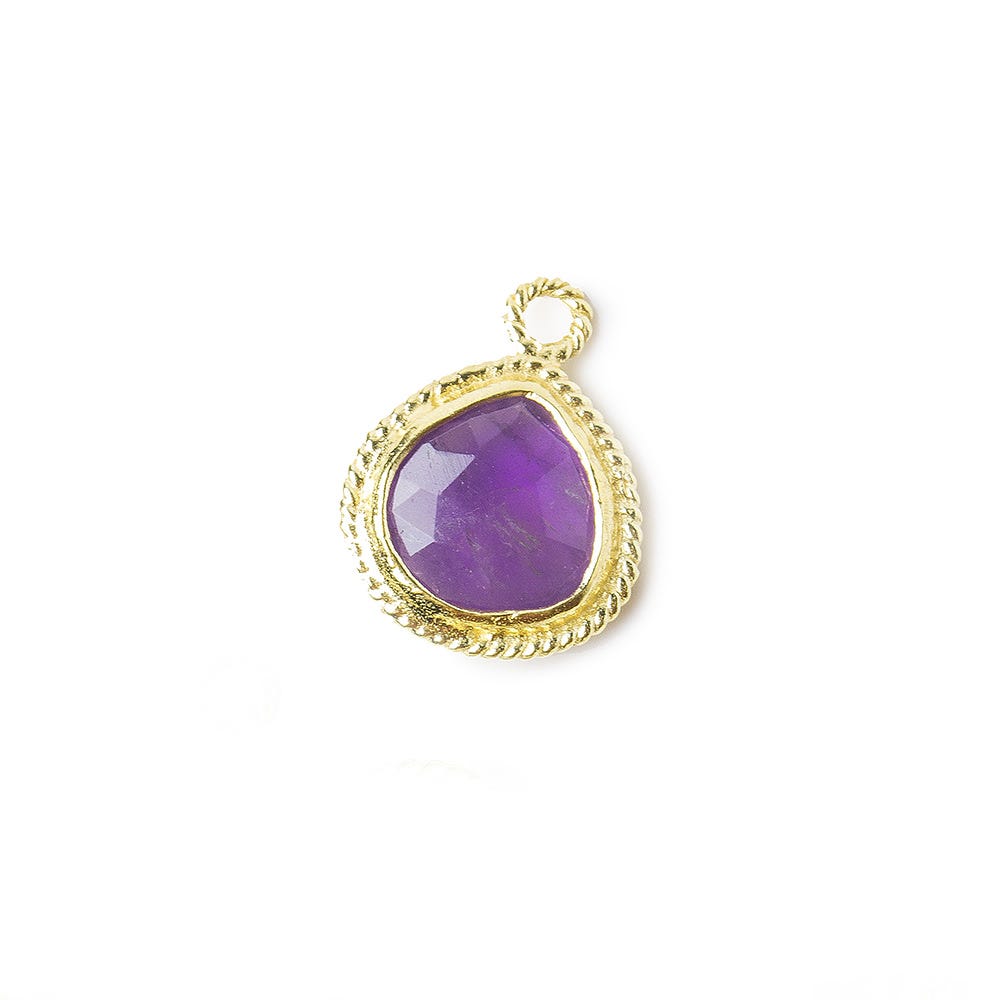 9x9mm Vermeil Twist Rope Bezel Amethyst Faceted Heart Pendant 1 piece - Beadsofcambay.com