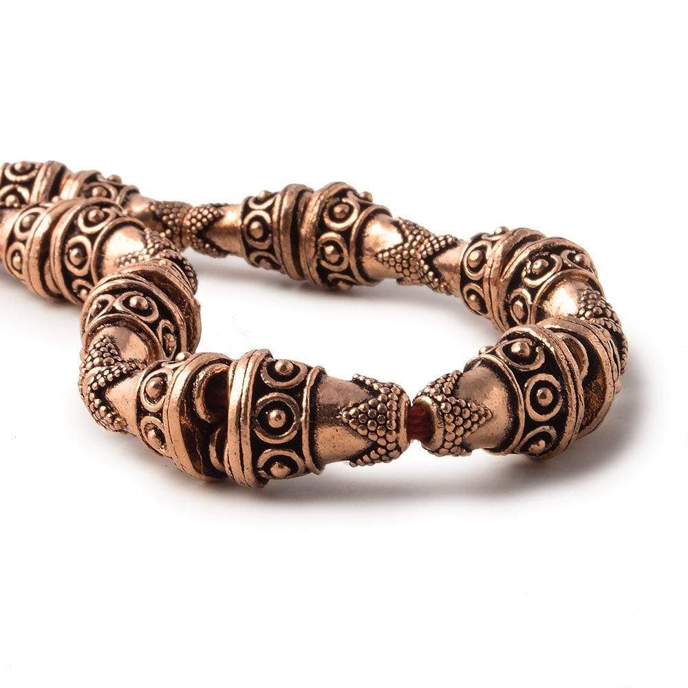 Antiqued Copper Cone Granulated Design With Geometric Pattern, 2-1 Connector 8 inch 14 pcs - Beadsofcambay.com