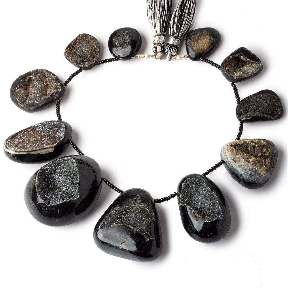 Black Drusy Agate Free Form Beads 11 pieces - Beadsofcambay.com