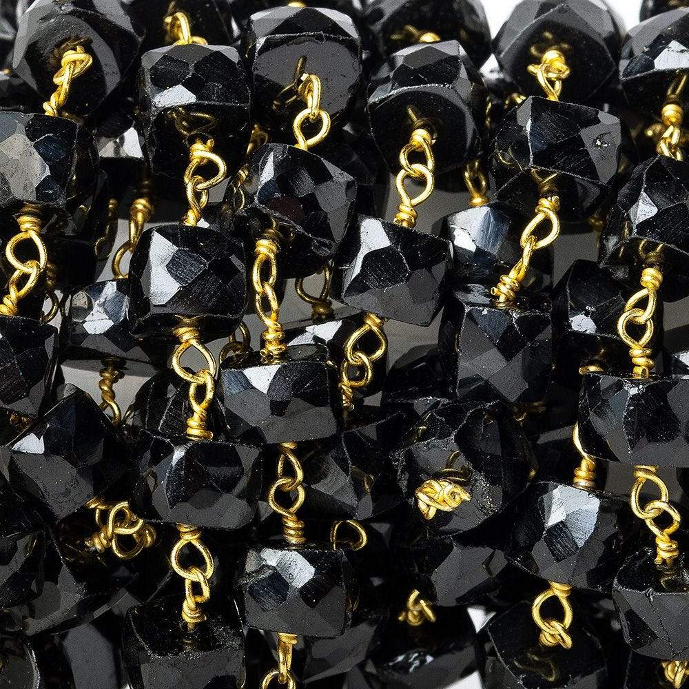 Black Spinel faceted cube Vermeil Chain by the foot - Beadsofcambay.com
