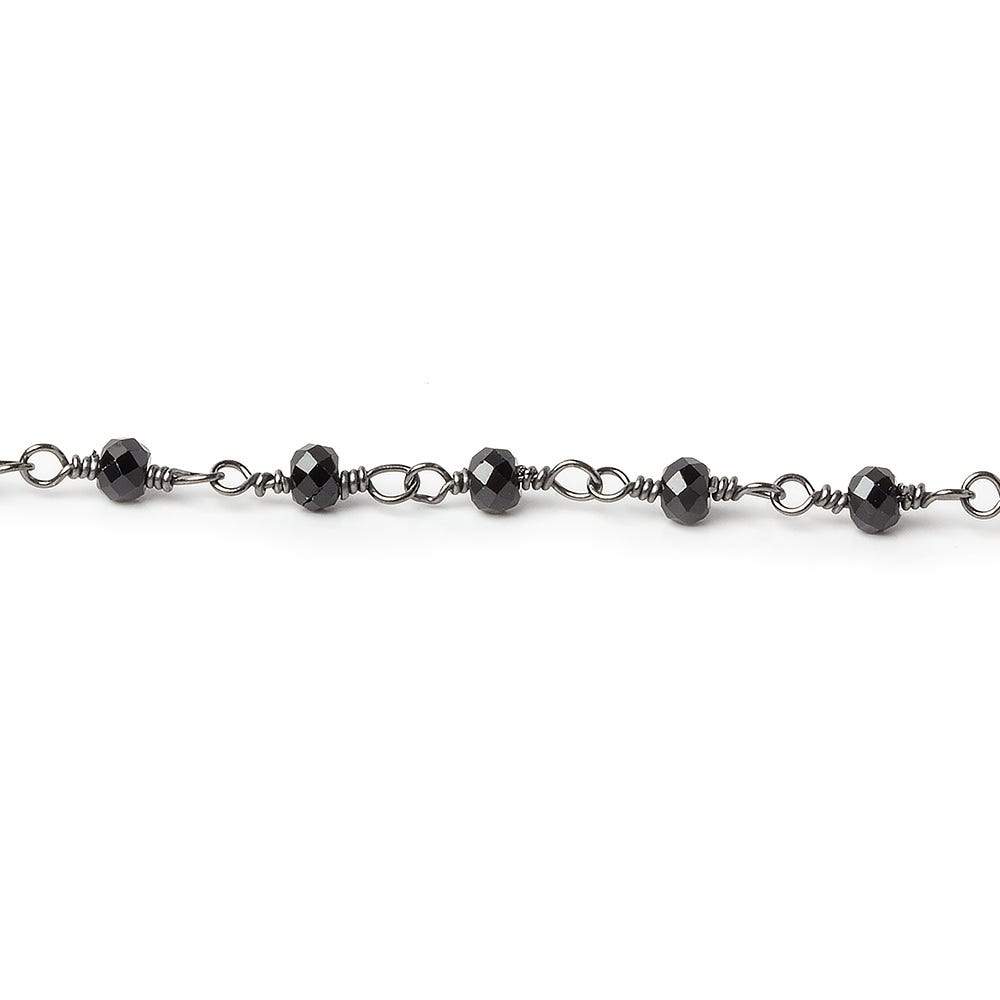 Black Spinel micro-faceted rondelle Black Gold plated Chain by the foot 40 beads - Beadsofcambay.com