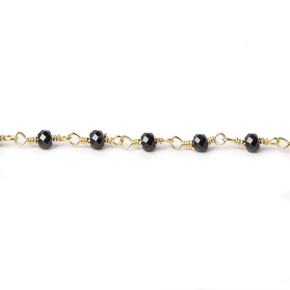 Black Spinel micro-faceted rondelle Gold plated Chain by the foot 40 beads - Beadsofcambay.com
