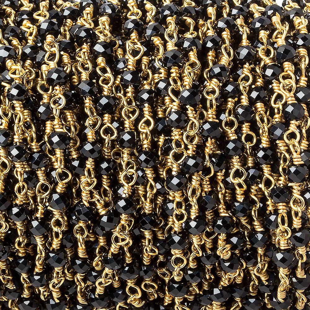 Black Spinel micro-faceted rondelle Gold plated Chain by the foot 40 beads - Beadsofcambay.com