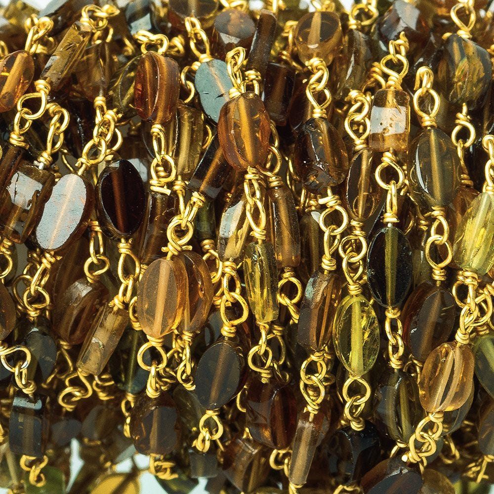 Brown and Green Tourmaline oval Vermeil Chain by the foot - Beadsofcambay.com