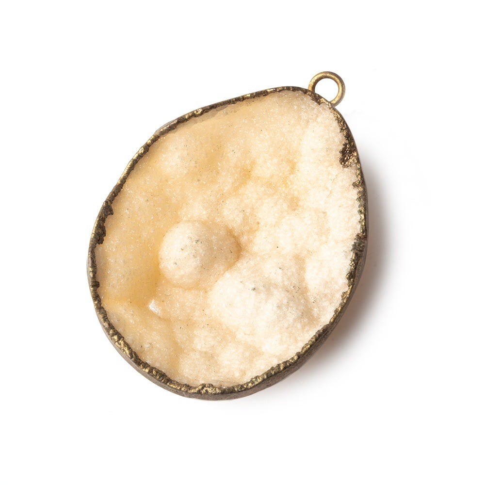 Burnished Gold Leafed Buff Cream Concave Drusy Focal Pendant 1 piece 38x30x10mm - Beadsofcambay.com