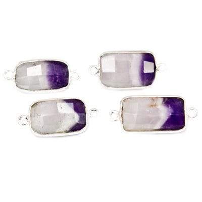 Cape Amethyst Focal Bead Faceted Cushion Set of 4, Sterling Silver Bezel With 2 Jump Rings - Beadsofcambay.com