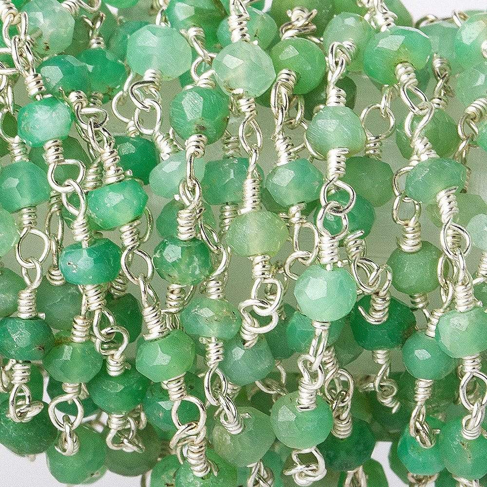 Chrysoprase Silver plated Wire Wrapped Chain - Beadsofcambay.com