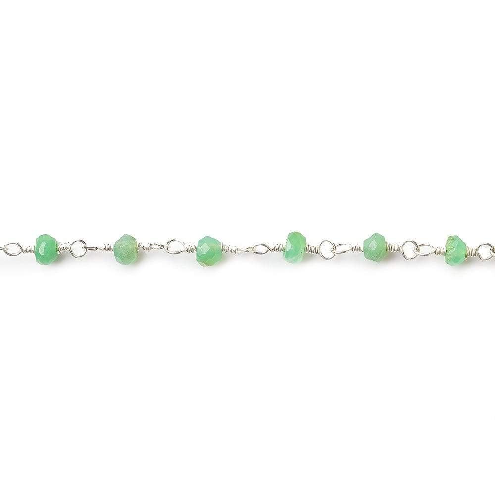 Chrysoprase Silver plated Wire Wrapped Chain - Beadsofcambay.com