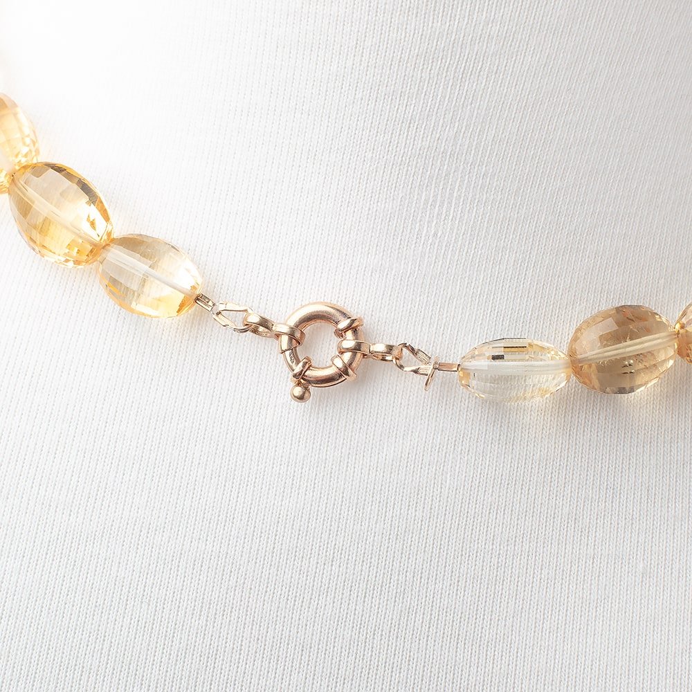 Citrine Checkerboard Faceted Oval Necklace with a 14kt Gold Clasp AAA - Beadsofcambay.com