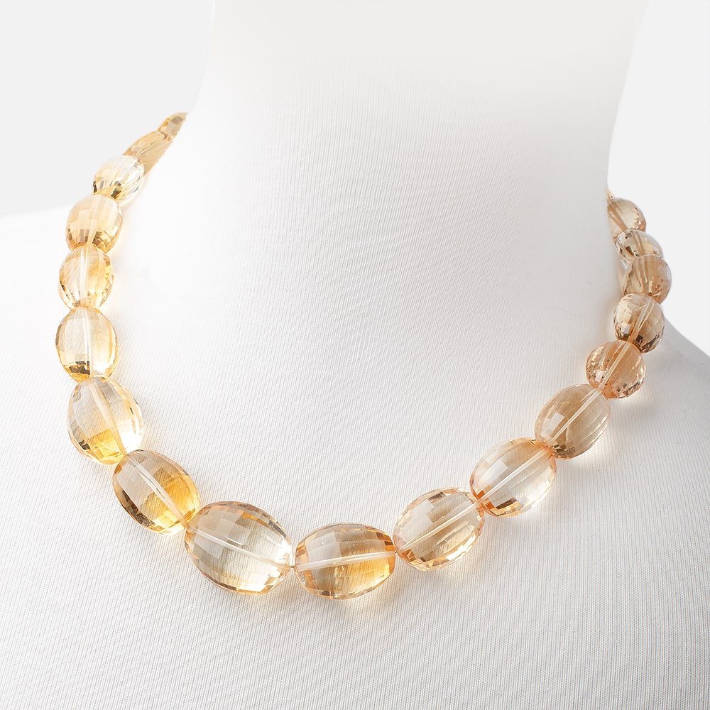 Citrine Checkerboard Faceted Oval Necklace with a 14kt Gold Clasp AAA - Beadsofcambay.com