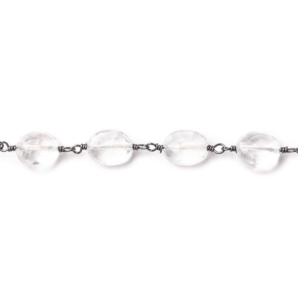 Crystal Quartz faceted oval Black Gold plated Chain by the foot - Beadsofcambay.com