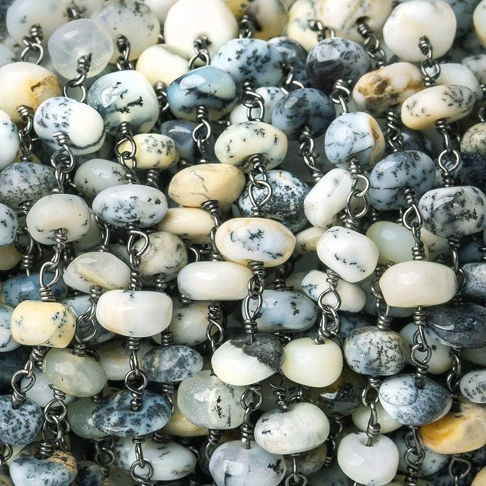 Dendritic Opal plain rondelle Black Gold plated Chain by the foot 33 beads - Beadsofcambay.com