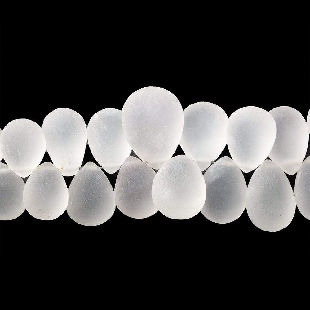 8x6-16x11mm Frosted Crystal Quartz Plain Pear Beads 8 inch 55 pieces- Beadsofcambay.com