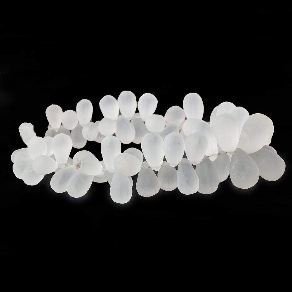 9x5-14x9mm Frosted Crystal Quartz Plain Tear Drop Beads 8 inch 72 pieces - Beadsofcambay.com