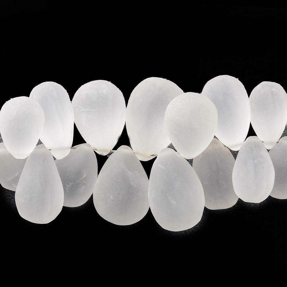 9x5-14x9mm Frosted Crystal Quartz Plain Tear Drop Beads 8 inch 72 pieces - Beadsofcambay.com