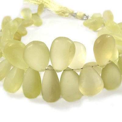 Frosted Lemon Quartz Plain Pear - Beadsofcambay.com