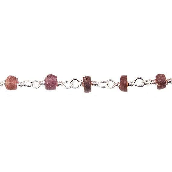 Frosted Rhodolite Garnet plain rondelle Silver plated Chain by the foot 38 pcs - Beadsofcambay.com
