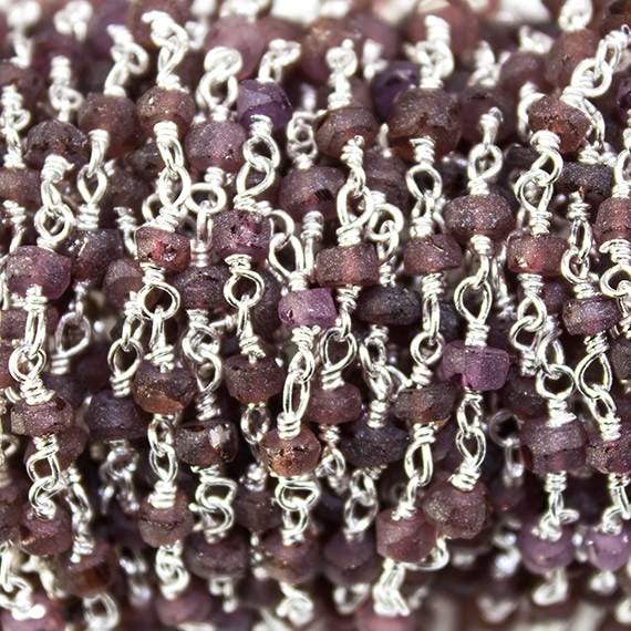 Frosted Rhodolite Garnet plain rondelle Silver plated Chain by the foot 38 pcs - Beadsofcambay.com