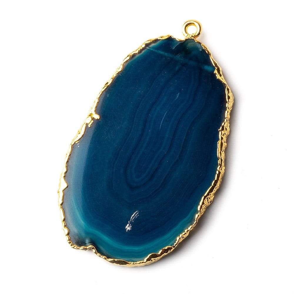 Gold Leafed Aegean Blue Agate Focal Pendant 1 piece 50x32x3mm - Beadsofcambay.com