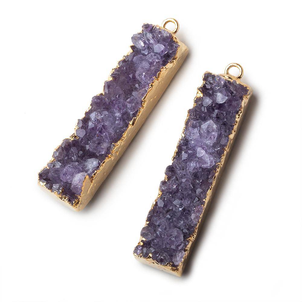 Gold Leafed Amethyst Bar Drusy Pendant Set of 2 pieces 38x9x10mm A Grade - Beadsofcambay.com