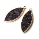 Gold Leafed Amethyst Marquise Drusy Pendant Set of 2 pieces 31x19x6mm A Grade - Beadsofcambay.com