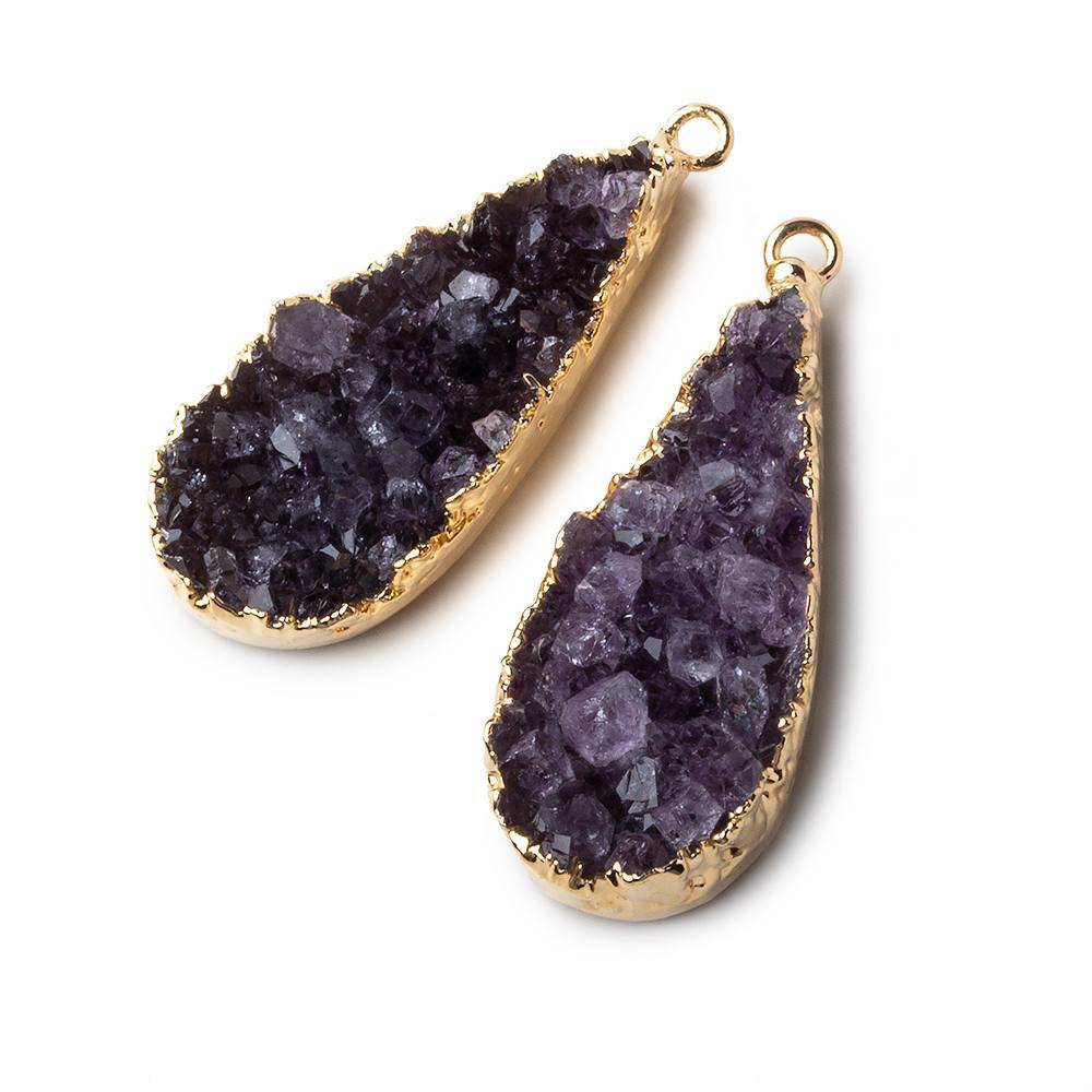Gold Leafed Amethyst Pear Drusy Pendant Matched Set 2 pieces 33x15x9mm A Grade - Beadsofcambay.com