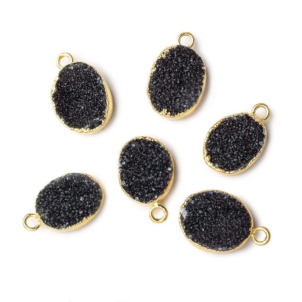 Gold Leafed Black Agate Drusy Oval Pendant 1 focal bead 11x8mm - Beadsofcambay.com