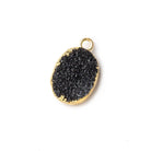 Gold Leafed Black Agate Drusy Oval Pendant 1 focal bead 11x8mm - Beadsofcambay.com