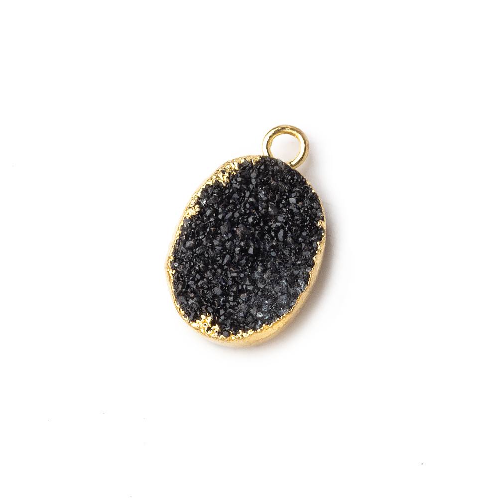 Gold Leafed Black Agate Drusy Oval Pendant 1 focal bead 11x8mm - Beadsofcambay.com