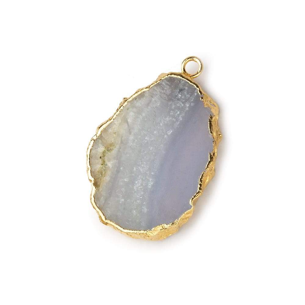 Gold Leafed Blue Chalcedony & Matrix plain slice Pendant 1 focal bead 26x19mm - Beadsofcambay.com