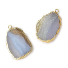 Gold Leafed Blue Chalcedony & Matrix plain slice Pendant 1 focal bead 26x19mm - Beadsofcambay.com
