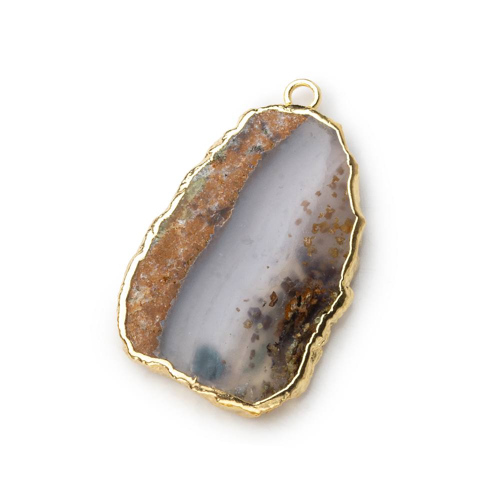 Gold Leafed Blue Chalcedony & Matrix plain slice Pendant 1 focal bead 27x18mm - Beadsofcambay.com