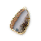 Gold Leafed Blue Chalcedony & Matrix plain slice Pendant 1 focal bead 27x18mm - Beadsofcambay.com