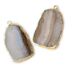 Gold Leafed Blue Chalcedony & Matrix plain slice Pendant 1 focal bead 31x21mm - Beadsofcambay.com