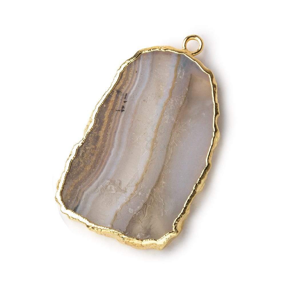 Gold Leafed Blue Chalcedony & Matrix plain slice Pendant 1 focal bead 31x21mm - Beadsofcambay.com