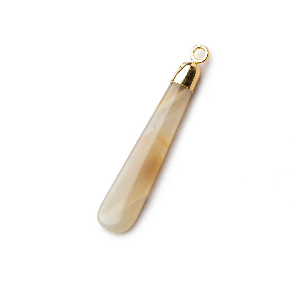 Gold Leafed Champagne Banded Agate Pear Pendant 1 focal bead 35x7mm - Beadsofcambay.com
