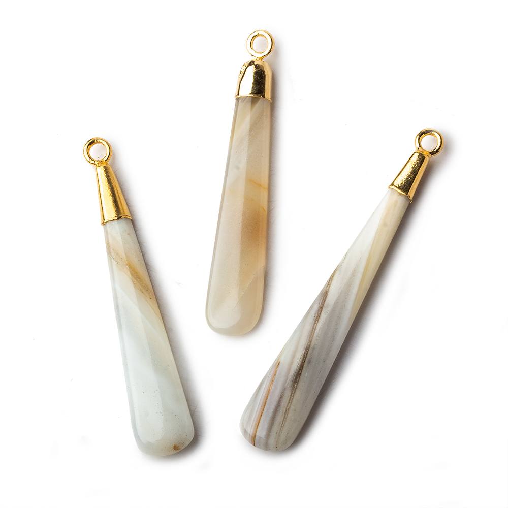 Gold Leafed Champagne Banded Agate Pear Pendant 1 focal bead 35x7mm - Beadsofcambay.com