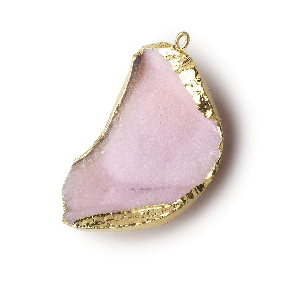 Gold Leafed Cotton Candy Pink Concave Drusy Pendant 1 focal bead 35x26x15mm A Grade - Beadsofcambay.com
