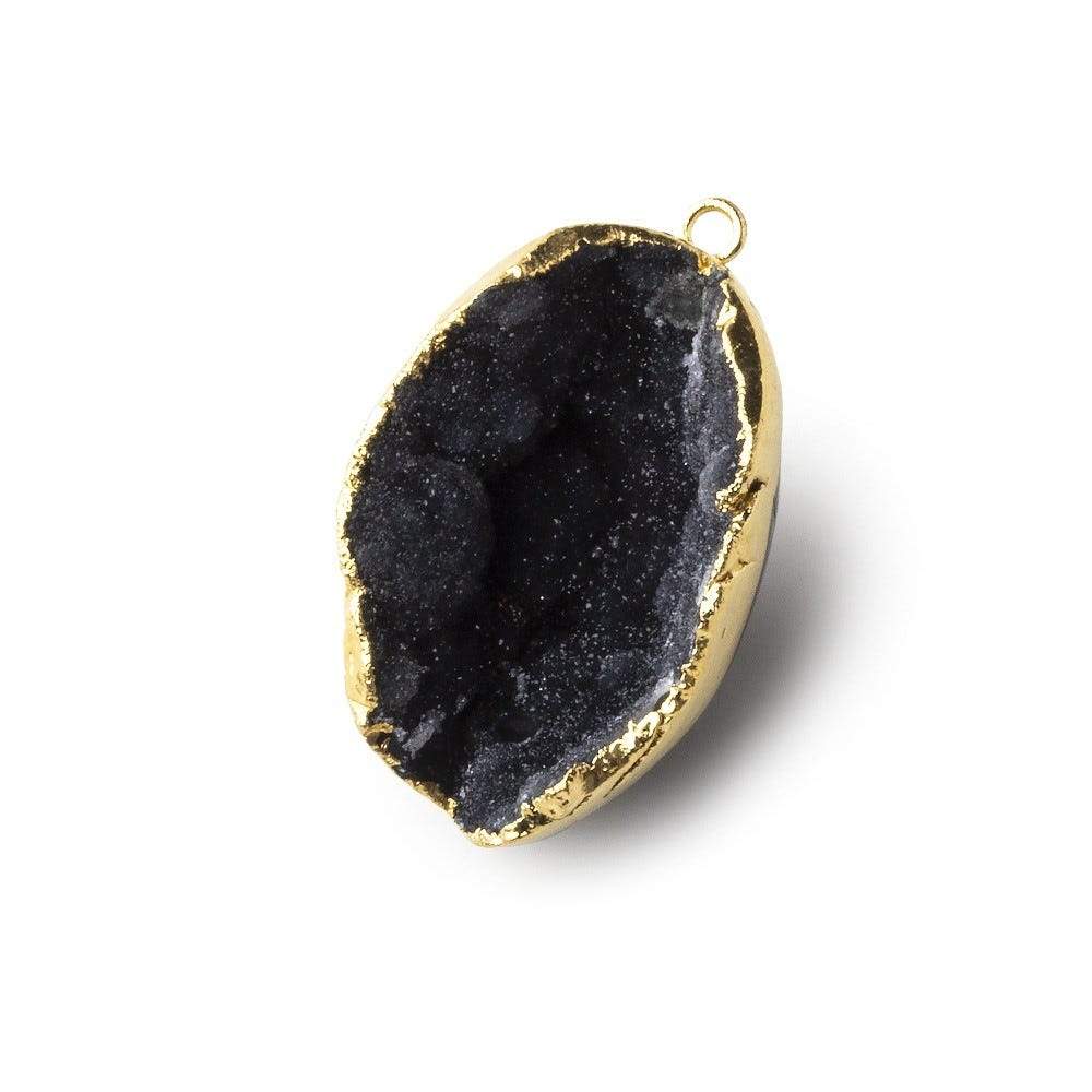 Gold Leafed Crevasse Black Concave Drusy Pendant 1 focal bead 30x21x16mm A Grade - Beadsofcambay.com