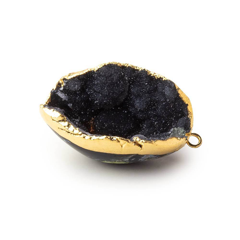 Gold Leafed Crevasse Black Concave Drusy Pendant 1 focal bead 30x21x16mm A Grade - Beadsofcambay.com