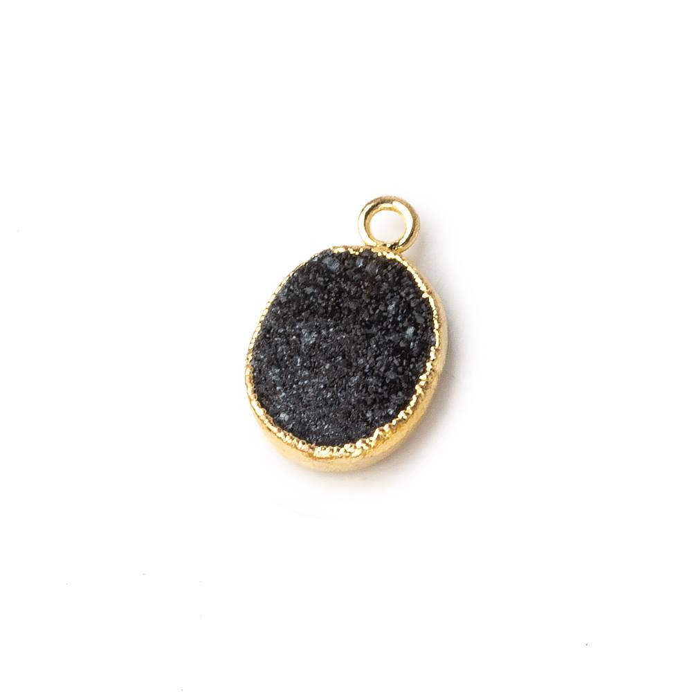 Gold Leafed Dark Grey Agate Drusy Oval Pendant 1 focal bead 11x8mm - Beadsofcambay.com