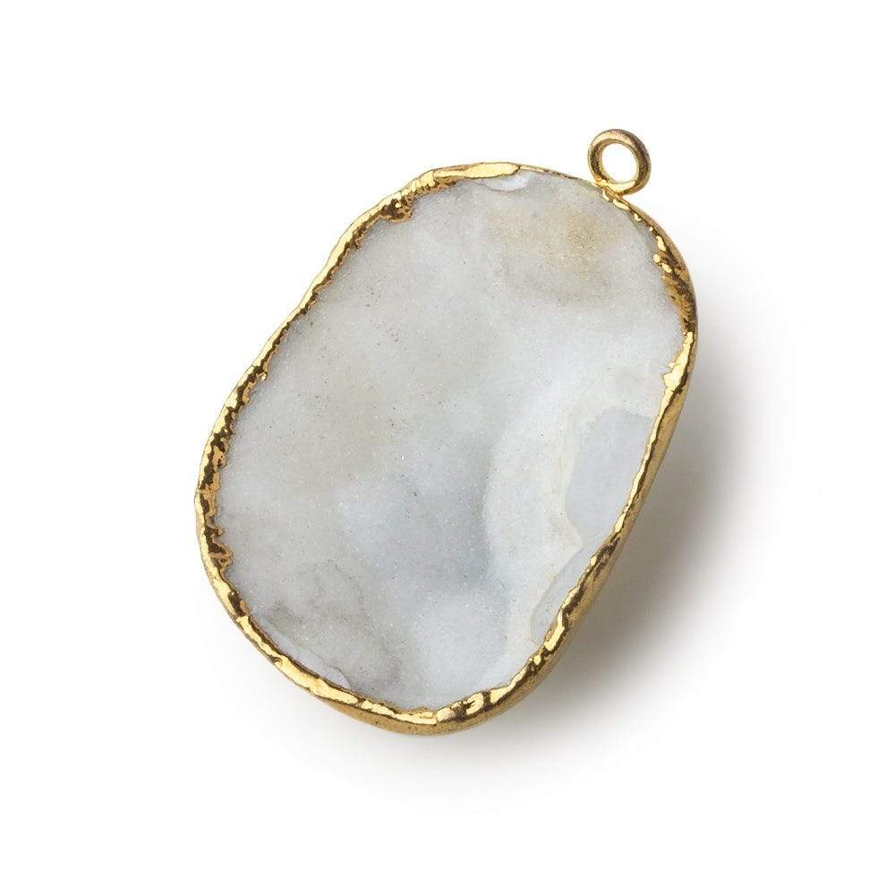 Gold Leafed Drift White Concave Drusy Pendant 1 focal bead 36x27x12mm A Grade - Beadsofcambay.com