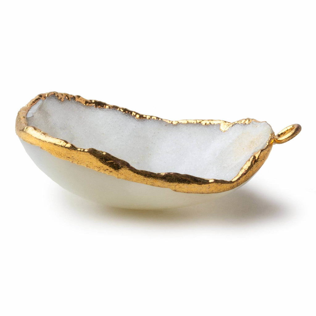 Gold Leafed Drift White Concave Drusy Pendant 1 focal bead 36x27x12mm A Grade - Beadsofcambay.com