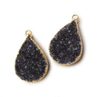 Gold Leafed Grey Black Pear Drusy Pendant Matched Set 2 pieces 25x18x6mm A Grade - Beadsofcambay.com