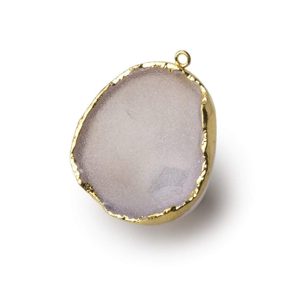 Gold Leafed Heavenly Pink Concave Drusy Pendant 1 focal bead 33x31x16mm A Grade - Beadsofcambay.com