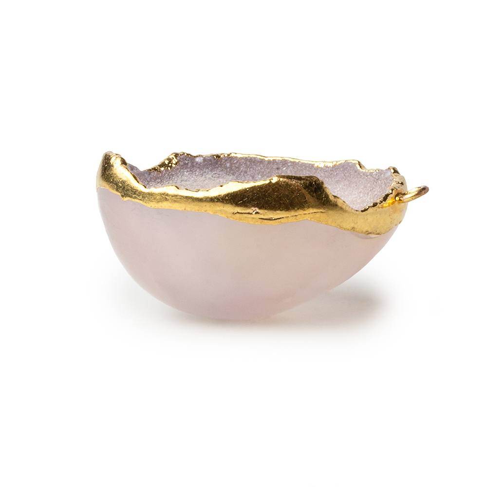 Gold Leafed Heavenly Pink Concave Drusy Pendant 1 focal bead 33x31x16mm A Grade - Beadsofcambay.com